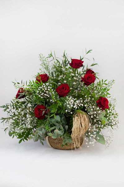ALWAYS RED basket of red roses